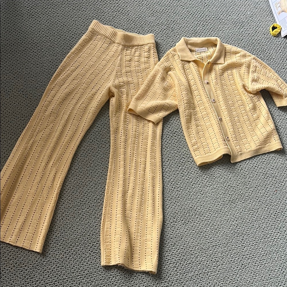 By Together Pale Yellow Knit Button-Up Top